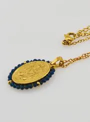 Wonderdadige Medaille Gefacetteerde Kralen met Collier – Donkerblauw