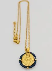 Wonderdadige Medaille Gefacetteerde Kralen met Collier – Donkerblauw