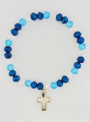 Armband met Kruis en Glaskralen  - Blauw