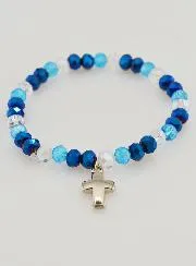 Armband met Kruis en Glaskralen  - Blauw