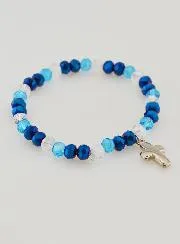 Armband met Kruis en Glaskralen  - Blauw