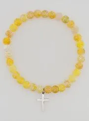 Religieuze Armband met Kruis en Agaat - Geel