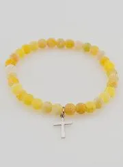 Religieuze Armband met Kruis en Agaat - Geel
