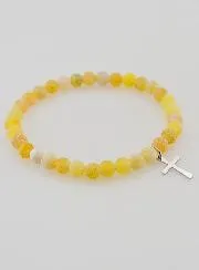 Religieuze Armband met Kruis en Agaat - Geel