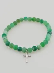 Religieuze Armband met Kruis en Agaat - Groen