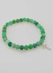 Religieuze Armband met Kruis en Agaat - Groen