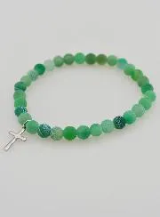 Religieuze Armband met Kruis en Agaat - Groen