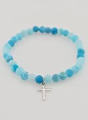 Religieuze Armband met Kruis en Agaat - Blauw