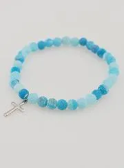 Religieuze Armband met Kruis en Agaat - Blauw