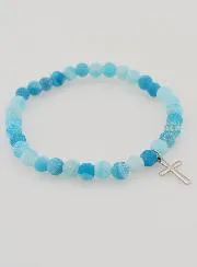 Religieuze Armband met Kruis en Agaat - Blauw