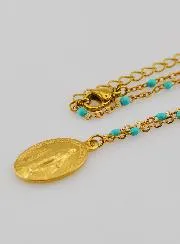 Wonderdadige Medaille en Collier met Kralen - Turquoise