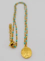 Wonderdadige Medaille en Collier met Kralen - Turquoise