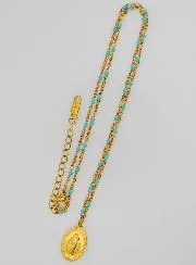 Wonderdadige Medaille en Collier met Kralen - Turquoise