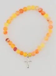Religieuze Armband met Kruis en Agaat - Oranje