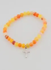 Religieuze Armband met Kruis en Agaat - Oranje