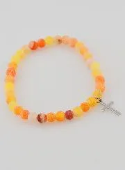 Religieuze Armband met Kruis en Agaat - Oranje