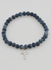 Religieuze Armband met Kruis en Agaat - Zwart