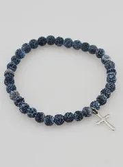 Religieuze Armband met Kruis en Agaat - Zwart