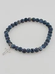 Religieuze Armband met Kruis en Agaat - Zwart
