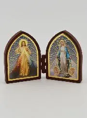 Mini Tweeluik Icoon - Christus en Maria Wonderdadige