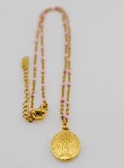 Wonderdadige Medaille met Kralen Ketting - Roze