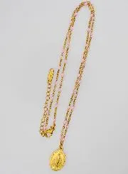 Wonderdadige Medaille met Kralen Ketting - Roze