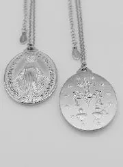 Zilverkleurige Wonderdadige Medaille met Ketting - 40mm