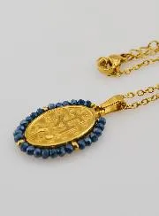 Collier Wonderdadige Medaille – Blauwe Kralen