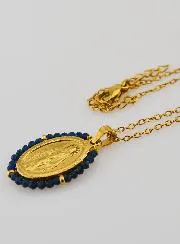Collier Wonderdadige Medaille – Donkerblauwe Kralen
