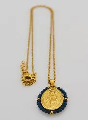 Collier Wonderdadige Medaille – Donkerblauwe Kralen