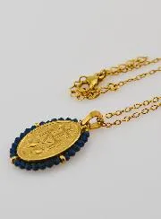 Collier Wonderdadige Medaille – Donkerblauwe Kralen