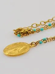 Ketting met Kralen en Wonderdadige Medaille - Turkoois