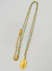 Ketting met Kralen en Wonderdadige Medaille - Turkoois