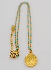 Ketting met Kralen en Wonderdadige Medaille - Turkoois