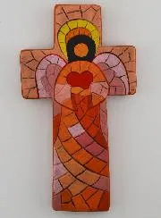 Keramisch Kruis Engel van de Liefde - 15 cm