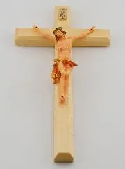Kruisbeeld van Lindehout en Jezus met Rode Doek - 18cm
