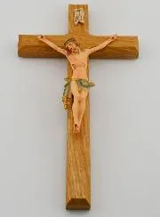 Kruisbeeld van Lindehout en Jezus met Blauwe Doek - 18cm