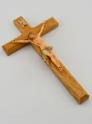 Kruisbeeld van Lindehout en Jezus met Blauwe Doek - 18cm