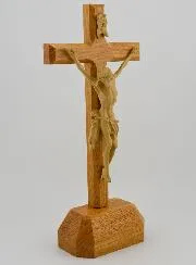 Eikenhouten Kruisbeeld op Voetstuk - 22cm
