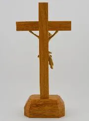 Eikenhouten Kruisbeeld op Voetstuk - 22cm