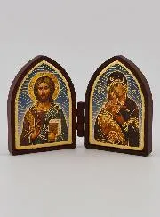 Klein Tweeluik Icoon - Christus Pantocrator en Maria van Vladimir