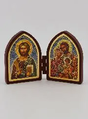Mini Tweeluik Icoon - Christus Pantocrator en de Heilige Familie