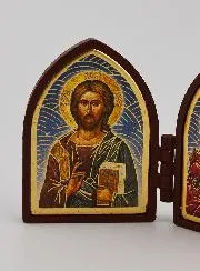 Mini Tweeluik Icoon - Christus Pantocrator en de Heilige Familie