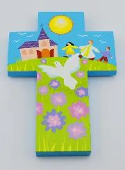 Houten Kruis Kind - Priester en Duif