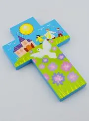 Houten Kruis Kind - Priester en Duif