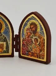 Klein Tweeluik Icoon - Christus Pantocrator en de Heilige Familie