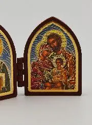 Klein Tweeluik Icoon - Christus Pantocrator en de Heilige Familie