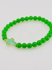 Religieuze armband met Kruis en Groene Jade