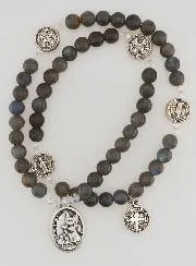 Rozenkrans van Natuursteen - Labradoriet, St Benedictus en St Michaël