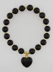 Armband van Natuursteen met Hart - Obsidiaan